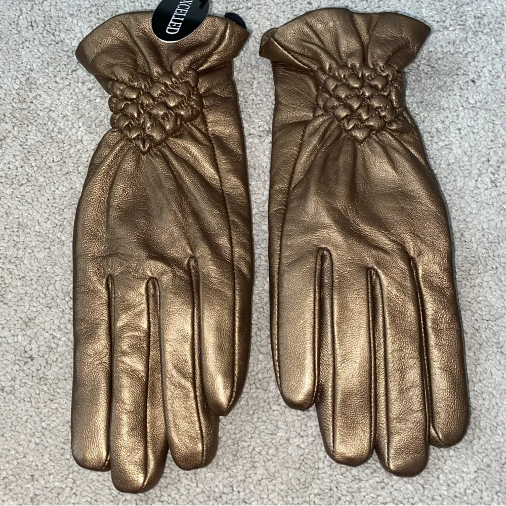Excelled Bronze Leather Winter Fleece Lined Gloves‎ Women’s Small New